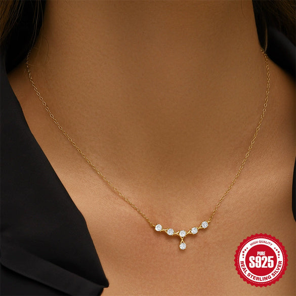 Wholesale S925 Sterling Silver Single Row Diamond Stacked Collarbone Ochain Necklace For Women With Electroplating Treatment