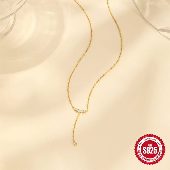 Wholesale S925 Sterling Silver Single Row Diamondencrusted Yshaped Ochain Clavicle Chain With Electroplating For Women Geometric Style