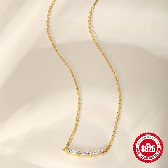 Wholesale S925 Sterling Silver Single Row Square Geometric Zircon Clavicle Chain With O Chain For Women Electroplated