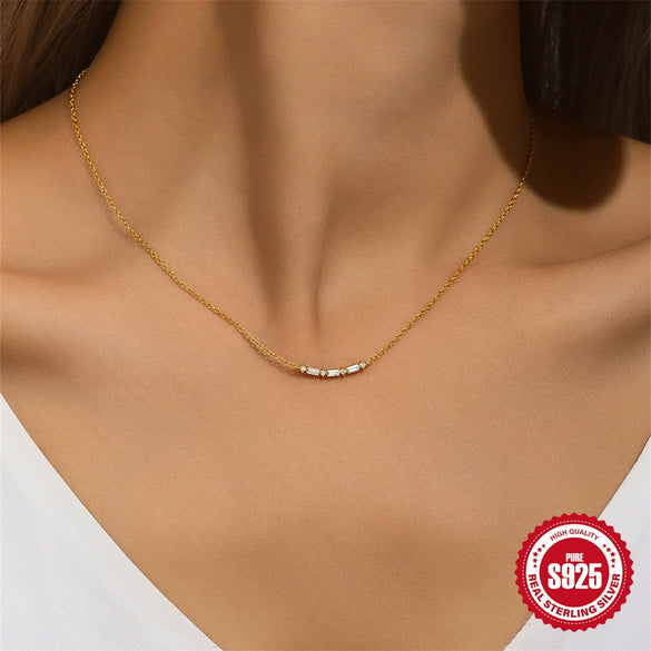 Wholesale S925 Sterling Silver Single Row Square Geometric Zircon Clavicle Chain With O Chain For Women Electroplated