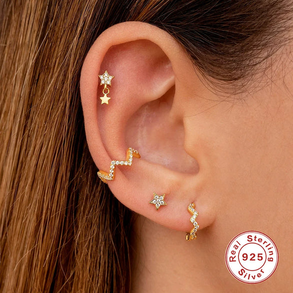 Wholesale S925 Sterling Silver Single Row Wave Geometric Earrings With Electroplating For Women