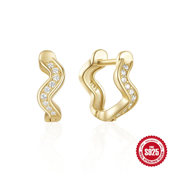 Wholesale S925 Sterling Silver Single Row Wave Geometric Earrings With Electroplating For Women