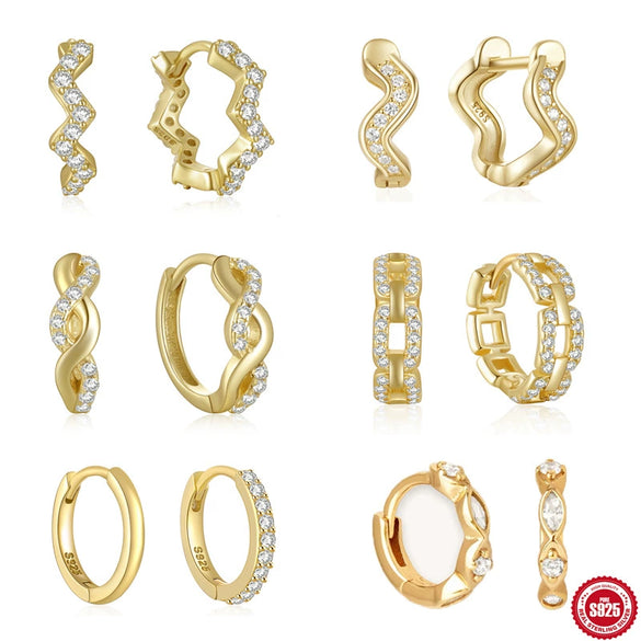 Wholesale S925 Sterling Silver Single Row Wave Geometric Earrings With Electroplating For Women