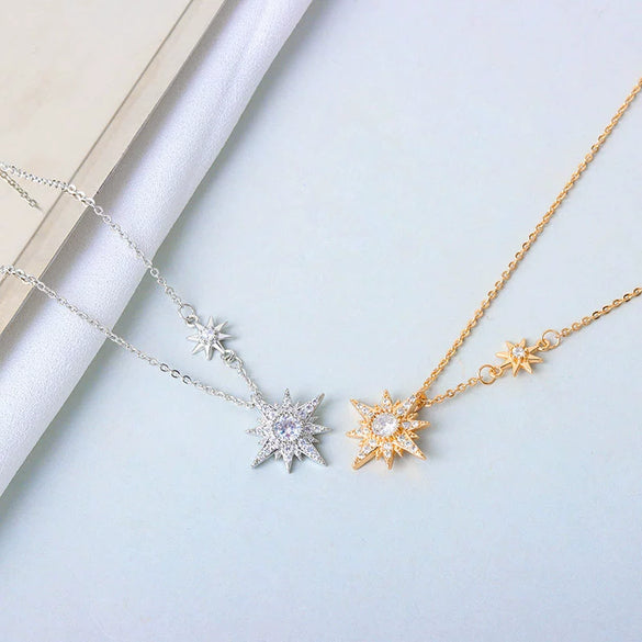 Wholesale S925 Sterling Silver Sixpointed Star Antiallergic Women's Necklace With Electroplating And Cross Chain