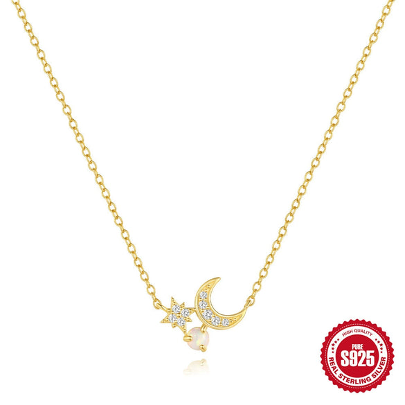Wholesale S925 Sterling Silver Sixpointed Star Moon Opal Necklace With Geometric Pattern And Electroplating Women's Light Luxury Accessories