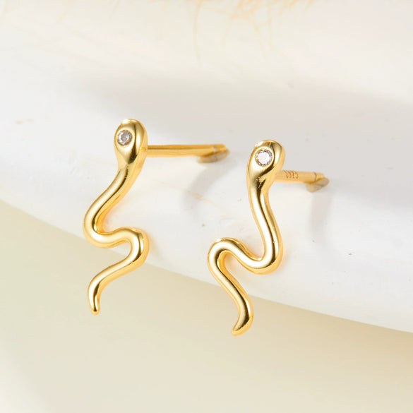 Wholesale S925 Sterling Silver Small Animal Snake Ear Ring With Inlaid Zircon And Unique Cold Wind Design For Women