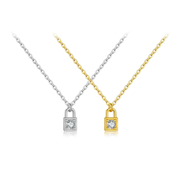 Wholesale S925 Sterling Silver Small Lock Pendant Necklace With Platinum Or 18K Gold Electroplating Classic And Fashionable Design
