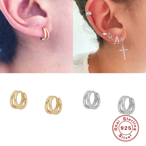 Wholesale S925 Sterling Silver Smooth Double Layer Geometric Earring With Ear Buckle For Women