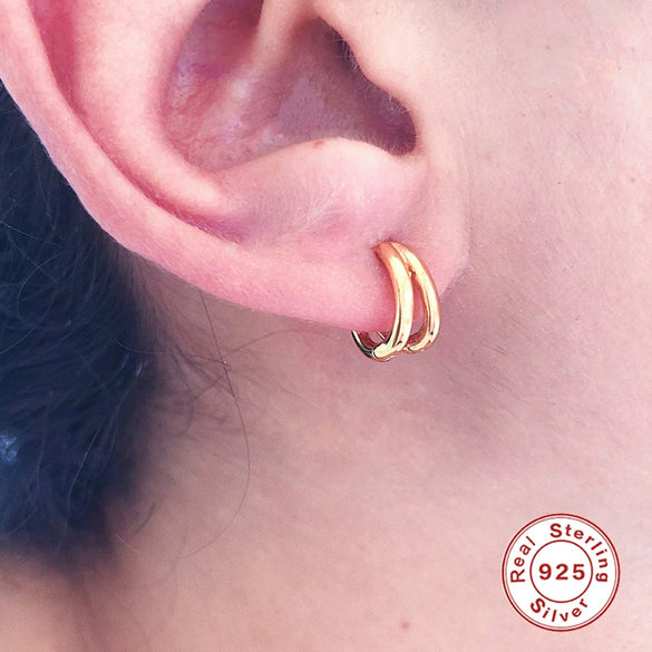 Wholesale S925 Sterling Silver Smooth Double Layer Geometric Earring With Ear Buckle For Women