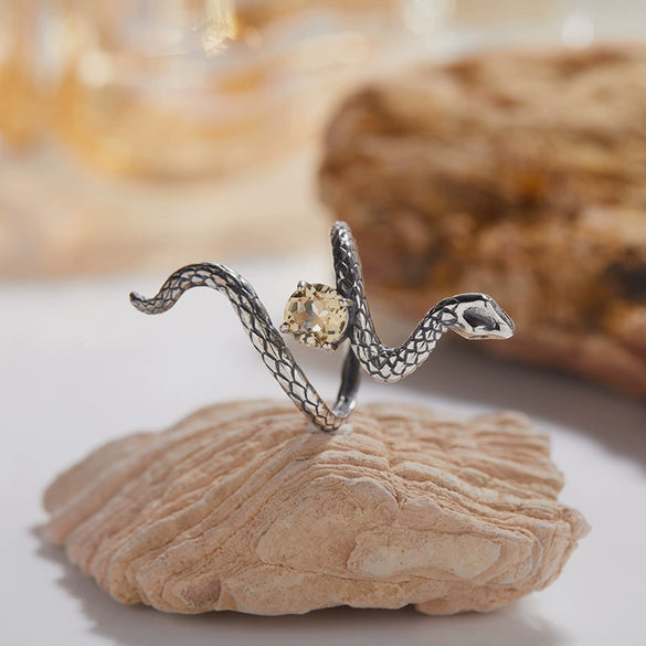 Wholesale S925 Sterling Silver Snake Crystal Ring Set With Gemstones For Men And Women Couple Ring Animal Zodiac Design