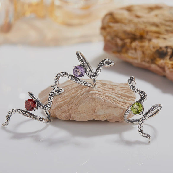 Wholesale S925 Sterling Silver Snake Crystal Ring Set With Gemstones For Men And Women Couple Ring Animal Zodiac Design