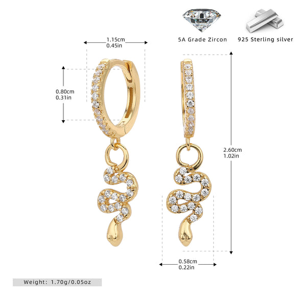 Wholesale S925 Sterling Silver Snake Earrings With Zircon Inlay And Electroplating For Women
