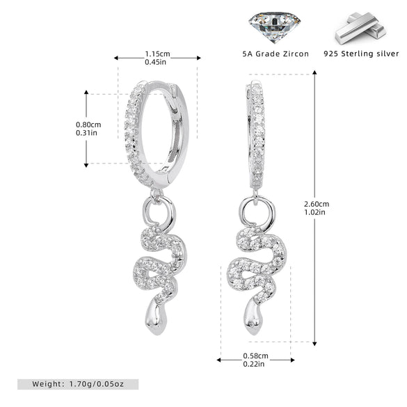 Wholesale S925 Sterling Silver Snake Earrings With Zircon Inlay And Electroplating For Women