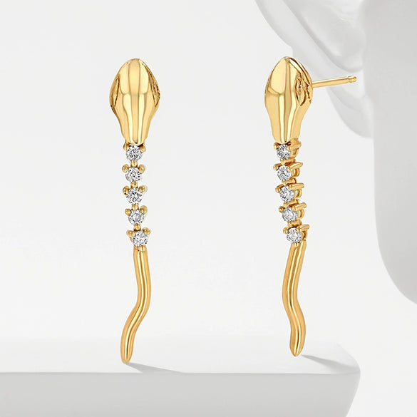 Wholesale S925 Sterling Silver Snake Shaped Earrings With Zircon Animal Tassel Rattlesnake Design Minimalist Style For Women