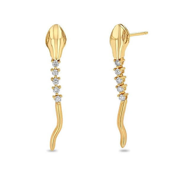 Wholesale S925 Sterling Silver Snake Shaped Earrings With Zircon Animal Tassel Rattlesnake Design Minimalist Style For Women
