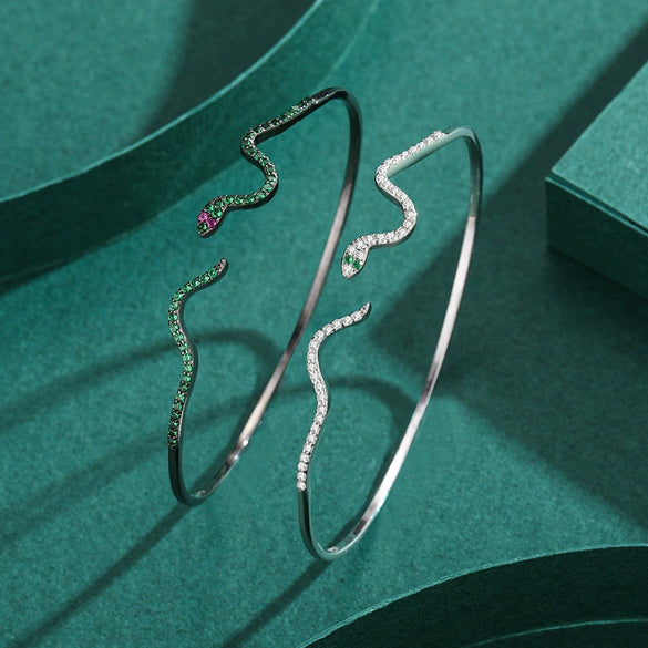 Wholesale S925 Sterling Silver Snake Shaped Opening Bracelet With Niche Design And Micro Inlay For Women