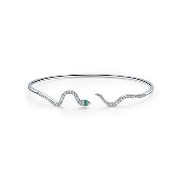 Wholesale S925 Sterling Silver Snake Shaped Opening Bracelet With Niche Design And Micro Inlay For Women