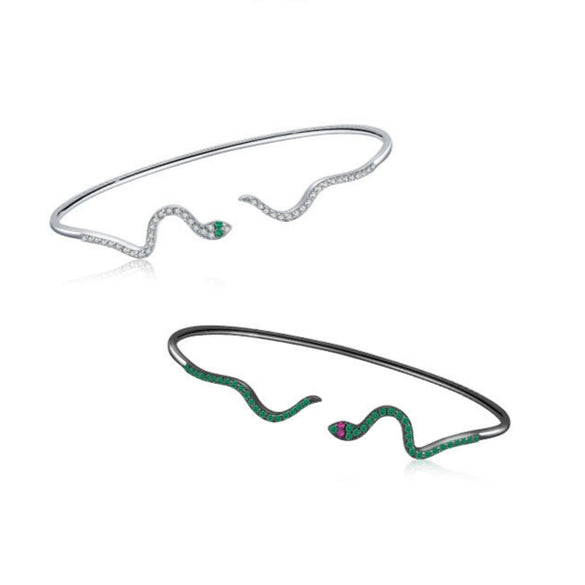Wholesale S925 Sterling Silver Snake Shaped Opening Bracelet With Niche Design And Micro Inlay For Women