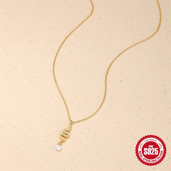 Wholesale S925 Sterling Silver Snakeshaped Necklace With Zircon Splicing And Geometric Design Fashion Ol Style O Word Chain