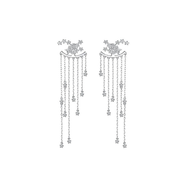 Wholesale S925 Sterling Silver Sparkling Star Tassel Pendant Earrings With Electroplated Platinum For Women Geometric Style