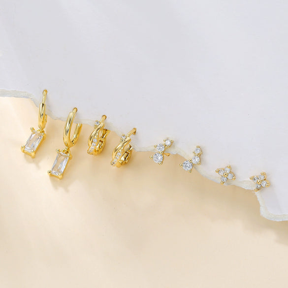Wholesale S925 Sterling Silver Square Earrings With Four Leaf Flower And Zirconia Inlay For Women