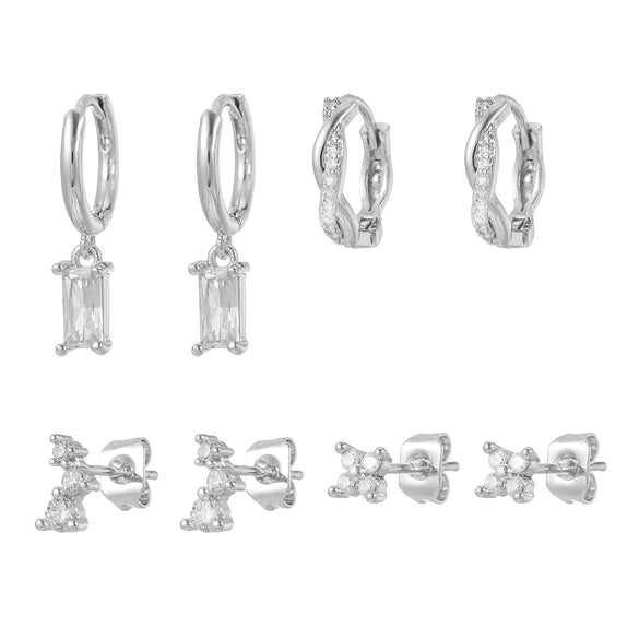 Wholesale S925 Sterling Silver Square Earrings With Four Leaf Flower And Zirconia Inlay For Women