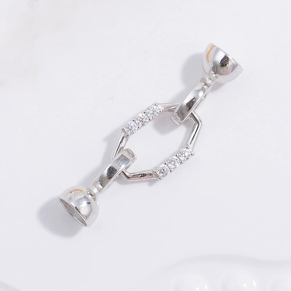 Wholesale S925 Sterling Silver Square Pearl Connection Buckle Jewelry Closing Buckle With Zirconia Treatment For Diy Bracelet And Necklace