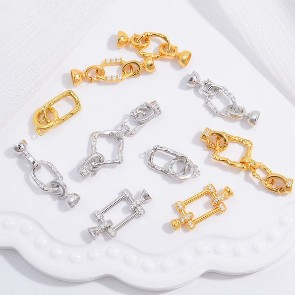 Wholesale S925 Sterling Silver Square Pearl Connection Buckle Jewelry Closing Buckle With Zirconia Treatment For Diy Bracelet And Necklace