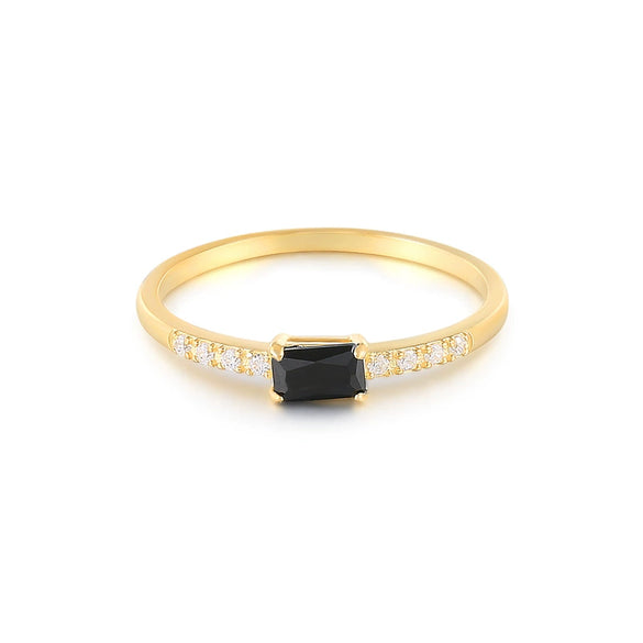 Wholesale S925 Sterling Silver Square Ring With Black Diamond 18K Gold Plated Inlaid Zircon Geometric Style Simple And Generous