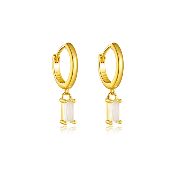 Wholesale S925 Sterling Silver Square Stone Ear Drop Earrings With Geometric Design And Platinum Or 18K Gold Electroplating For Unisex
