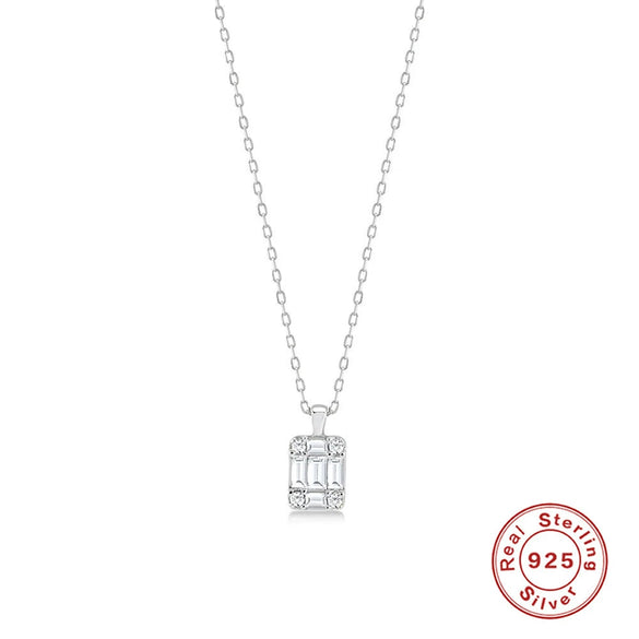Wholesale S925 Sterling Silver Square Tag Diamond Commuter Clavicle Necklace With Geometric Design And Electroplating For Women