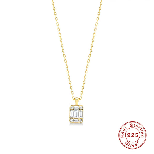 Wholesale S925 Sterling Silver Square Tag Diamond Commuter Clavicle Necklace With Geometric Design And Electroplating For Women
