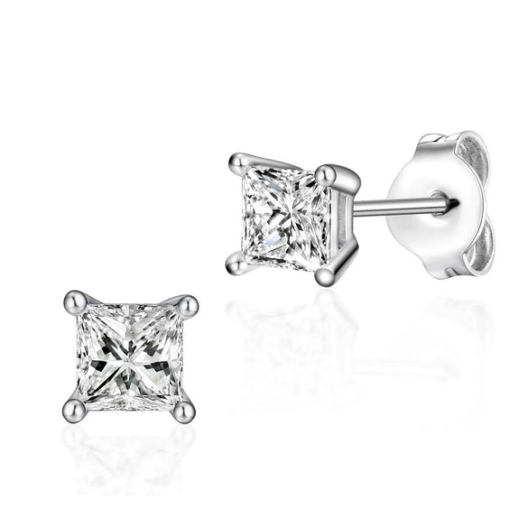 Wholesale S925 Sterling Silver Square Zircon Stud Earrings Geometric Simple Style For Women