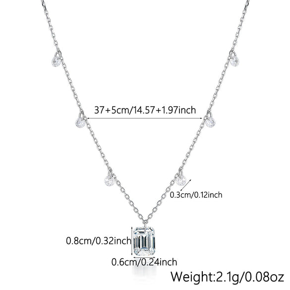 Wholesale S925 Sterling Silver Square Zircon Water Drop Geometric Clavicle Chain Necklace With Electroplating