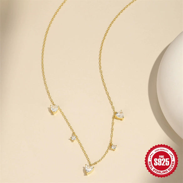 Wholesale S925 Sterling Silver Stacked Triangle Flower Geometric Zircon Collarbone Necklace For Women
