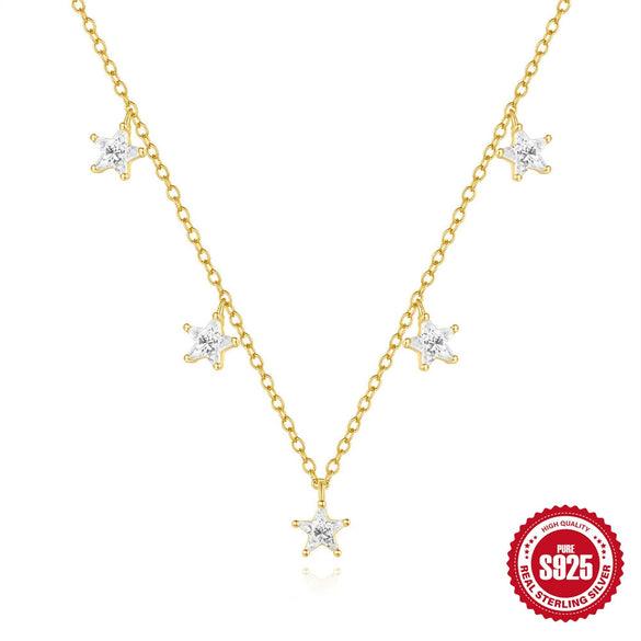 Wholesale S925 Sterling Silver Stacked Triangle Flower Geometric Zircon Collarbone Necklace For Women