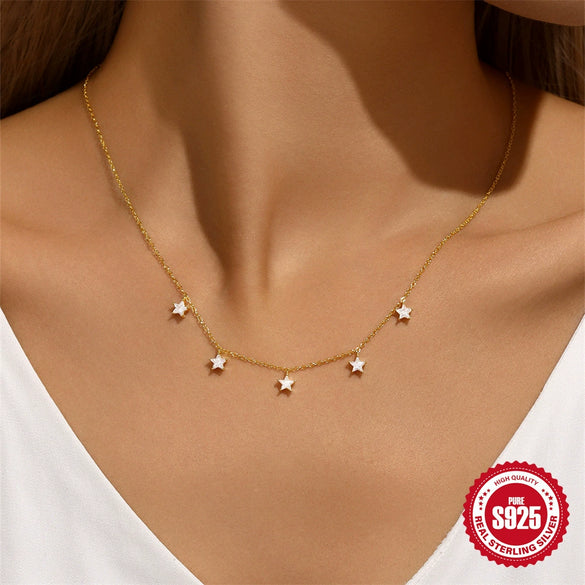 Wholesale S925 Sterling Silver Stacked Triangle Flower Geometric Zircon Collarbone Necklace For Women