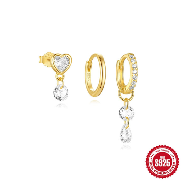 Wholesale S925 Sterling Silver Stacking Style Butterfly Star Earrings Three Piece Set With Horse Eye And Water Drops Zircon Patchwork Electroplated