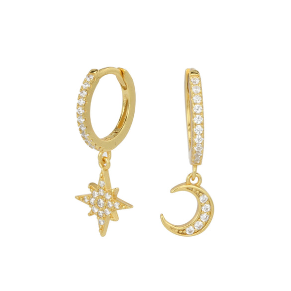 Wholesale S925 Sterling Silver Star And Moon Inlaid Zircon Women's Earrings