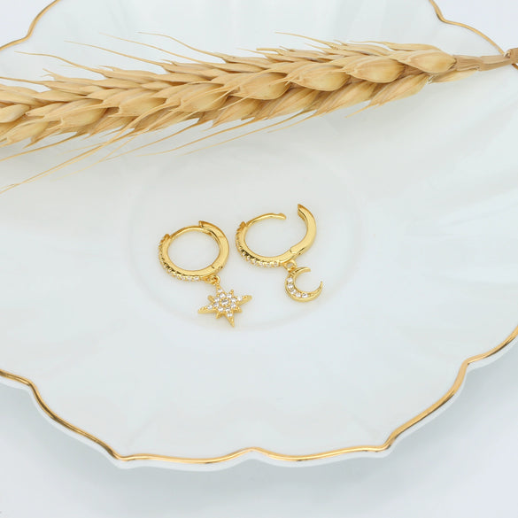 Wholesale S925 Sterling Silver Star And Moon Inlaid Zircon Women's Earrings