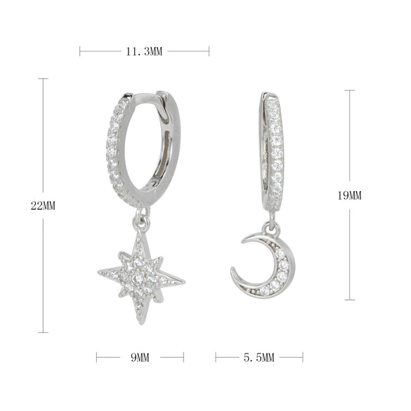 Wholesale S925 Sterling Silver Star And Moon Inlaid Zircon Women's Earrings