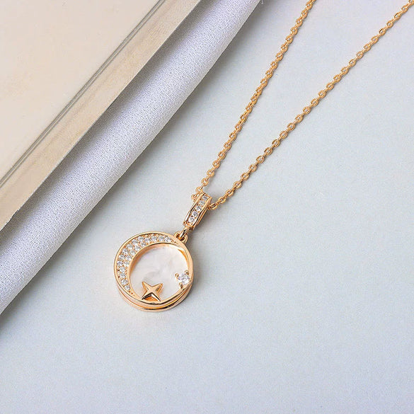 Wholesale S925 Sterling Silver Star And Moon Necklace Electroplated Trendy Niche Design