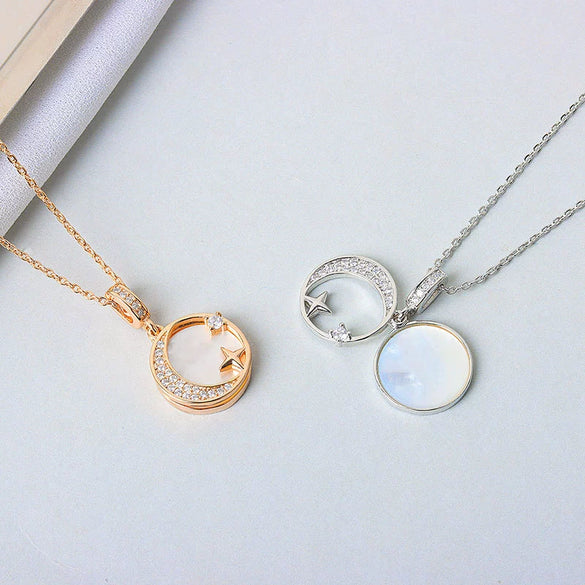Wholesale S925 Sterling Silver Star And Moon Necklace Electroplated Trendy Niche Design