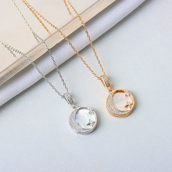 Wholesale S925 Sterling Silver Star And Moon Necklace Electroplated Trendy Niche Design