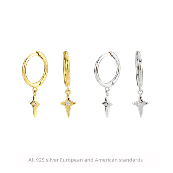 Wholesale S925 Sterling Silver Star Cross Pendant Earrings For Women Light Luxury Style