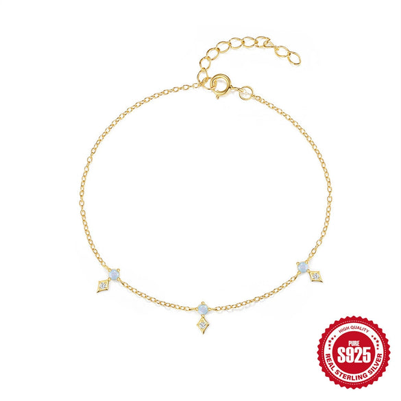 Wholesale S925 Sterling Silver Star Diamondencrusted Blue Opal Elegant Allmatch Bracelet With Electroplating And Real Gold Plating Geometric Shape