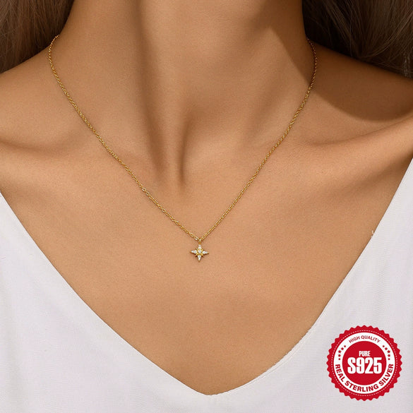 Wholesale S925 Sterling Silver Star Geometric Pendant Necklace With O Chain And Electroplating For Women