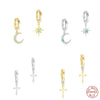 Wholesale S925 Sterling Silver Star Moon Diamond Aobao Ear Ring With Cross Ear Buckle For Women Real Gold Plated Geometric Design