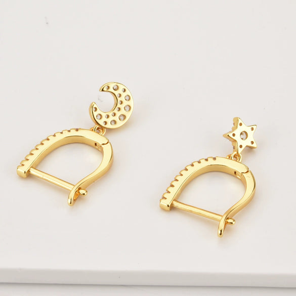 Wholesale S925 Sterling Silver Star Moon Earrings Fashionable Platinum And 18K Gold Electroplated