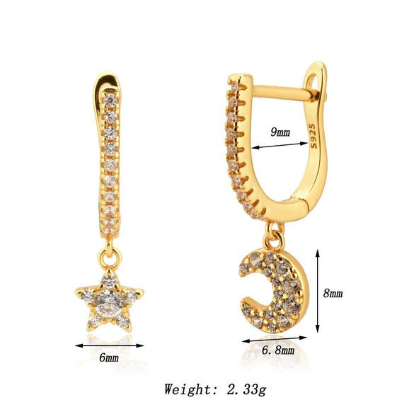 Wholesale S925 Sterling Silver Star Moon Earrings Fashionable Platinum And 18K Gold Electroplated
